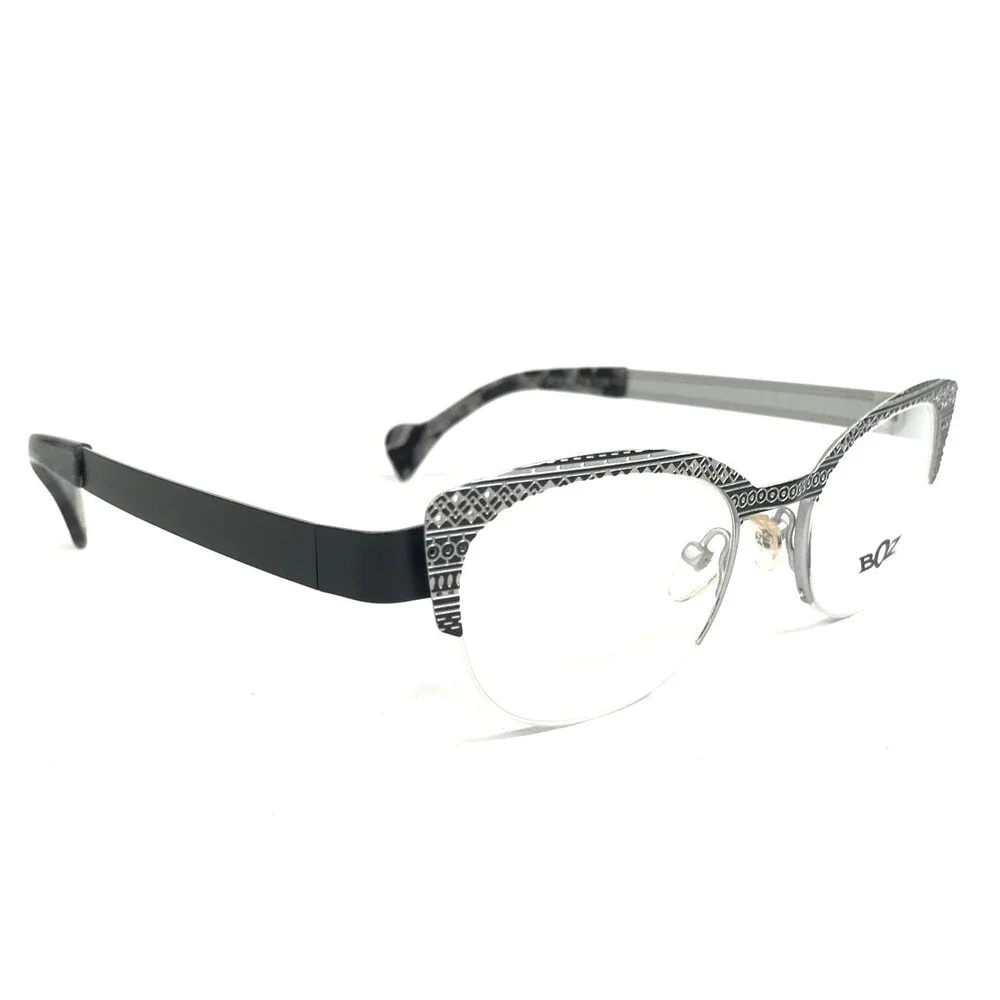 Boz Eyeglasses Frames ZADIG 0010 Black White Silver Cat Eye Patterned 49-19-135